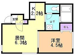 アグレアーブル南6条 1LDKの間取図画像