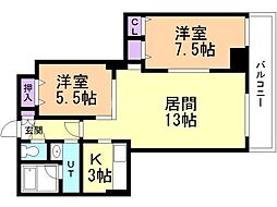 グラン・シェ・モア中島公園安念ビル 2LDKの間取図画像