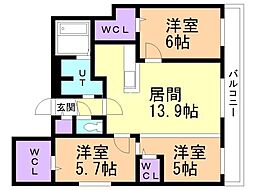 Alivis 宮の森 3LDKの間取図画像
