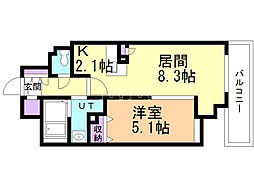 レジディア南一条 1LDKの間取図画像