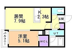 URBANFLATS二十四軒 1LDKの間取図画像
