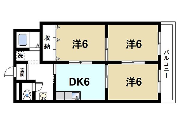 奈良県奈良市大安寺3丁目(賃貸マンション3DK・2階・52.80㎡)の写真 その2