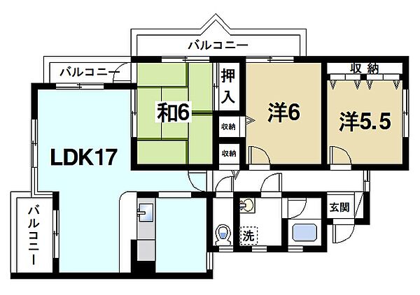 奈良県奈良市富雄川西1丁目(賃貸マンション3LDK・3階・73.82㎡)の写真 その2