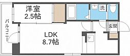 イールドコート室見藤崎 1LDKの間取図画像