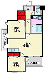 ベルメゾン高宮通り 2LDKの間取図画像