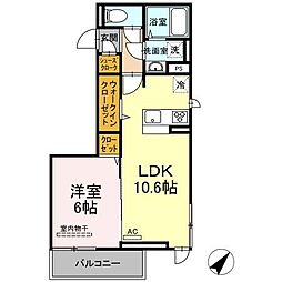 クレストヴェール清水 1LDKの間取図画像