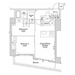 ザ・パークハビオSOHO市谷左内町 2LDKの間取図画像