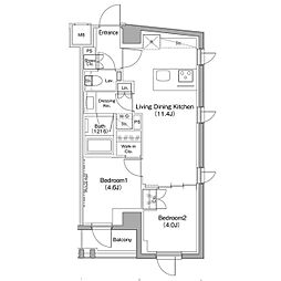 ザ・パークハビオ新高円寺 2LDKの間取図画像