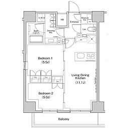 ザ・パークハビオ中野富士見町ガーデン 2LDKの間取図画像