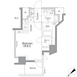 ザ・パークハビオ横浜東神奈川 ワンルームの間取図画像