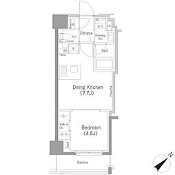 ザ・パークハビオ横浜東神奈川 1DKの間取図画像