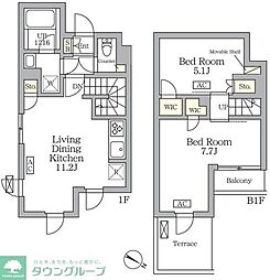 アジールコート三宿テラス 1階2LDKの間取り