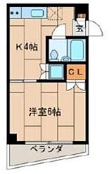 鴨志田ビル 3階1Kの間取り