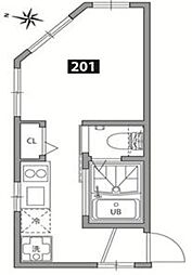 グランエッグス桜上水Ａ 2階ワンルームの間取り