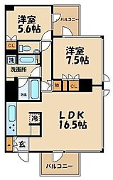 ガーデニエール砧レジデンス 2階2LDKの間取り