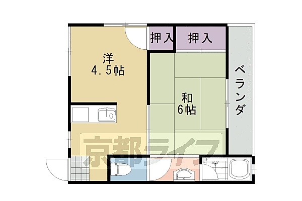 アーバンハイツ 301｜京都府京都市西京区大枝沓掛町(賃貸マンション2K・3階・31.03㎡)の写真 その2