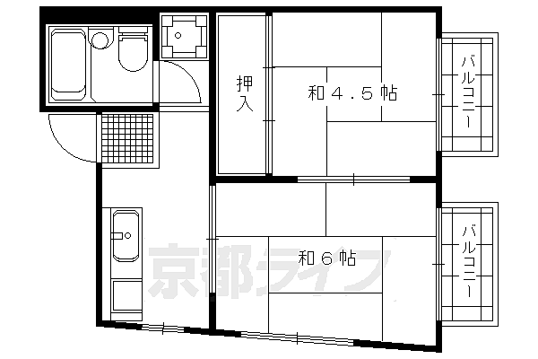 信和フラット 201｜京都府京都市右京区西京極東衣手町(賃貸マンション2K・2階・28.35㎡)の写真 その2