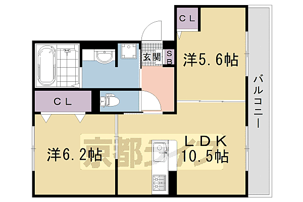 Ｄ－ＲＯＯＭ嵯峨嵐山 202｜京都府京都市右京区嵯峨折戸町(賃貸アパート2LDK・2階・52.77㎡)の写真 その2