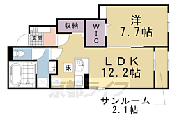 エル・ソラーレII 1階1LDKの間取り