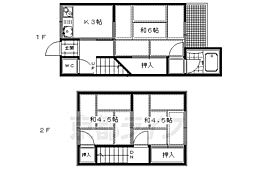 阪急京都本線 西向日駅 徒歩35分の賃貸テラスハウス 3Kの間取り