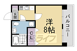 京都市営烏丸線 五条駅 徒歩5分の賃貸マンション 7階1Kの間取り