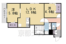 JR東海道・山陽本線 向日町駅 徒歩15分の賃貸アパート 2階2LDKの間取り