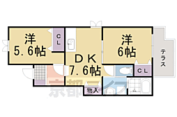 JR東海道・山陽本線 向日町駅 3.1kmの賃貸アパート 1階2DKの間取り