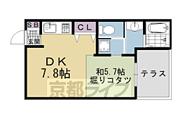 京都市営烏丸線 五条駅 徒歩5分の賃貸アパート 2階1DKの間取り