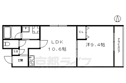 京都市営烏丸線 五条駅 徒歩15分の賃貸マンション 1階1LDKの間取り