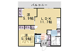 インサイトルポ山科新十条 2LDKの間取図画像