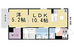 シャーメゾンちきりや大将軍 1LDKの間取図画像