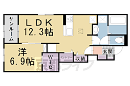 グレイス木津川2 1LDKの間取図画像
