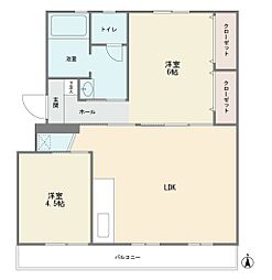 白幡台住宅6号棟 2LDKの間取図画像