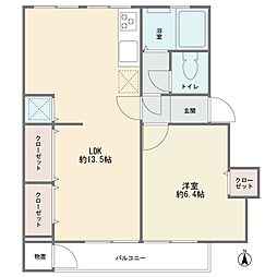 公社多摩川住宅ハ-1号棟 1LDKの間取図画像