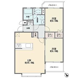 ベルヴィーユ百合ヶ丘 2LDKの間取図画像