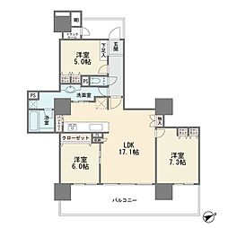 ファインストーリアスカイツインズベルタワー 3LDKの間取図画像