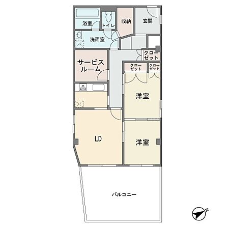 7階部分の東南向き ルーフバルコニー25.03平米 独立キッチン 2LDK+サービスルーム 現況空室 全室フローリング