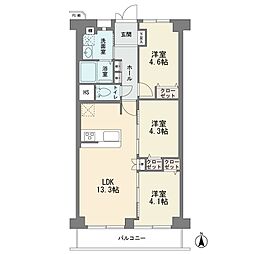 川崎セントラルコーポ 3LDKの間取図画像