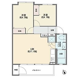 公社多摩川住宅ハ-7号棟 2LDKの間取図画像