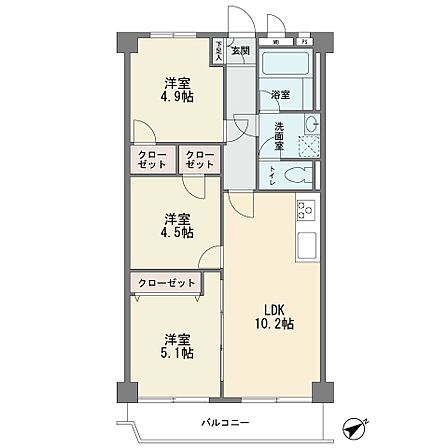 3階部分の東南向き ワイドバルコニー 全室フローリング 3LDK 新規フルリフォーム済み カウンターキッチン エレベータ有り 総戸数54戸