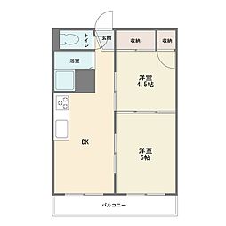 百合ヶ丘マンション 2DKの間取図画像