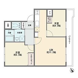 市公社平住宅1号棟 2LDKの間取図画像