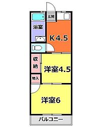 JR青梅線 小作駅 徒歩5分の賃貸マンション 1階2DKの間取り