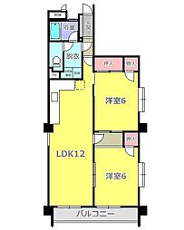 JR青梅線 河辺駅 徒歩18分の賃貸マンション 3階2LDKの間取り