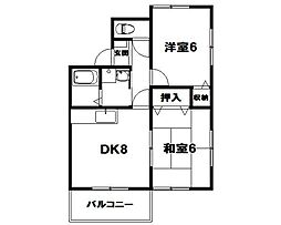 JR青梅線 小作駅 バス6分 今寺下車 徒歩5分の賃貸アパート 2階2DKの間取り