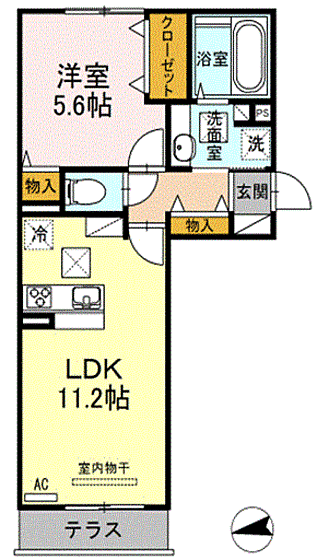 LSY57 103｜山口県下関市関西町(賃貸アパート1LDK・1階・42.63㎡)の写真 その2