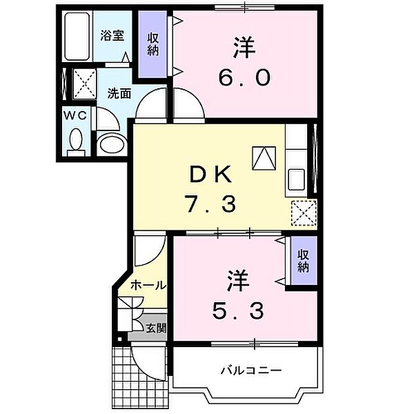 モダンライフ秋根Ｂ 103｜山口県下関市秋根上町2丁目(賃貸アパート2DK・1階・44.75㎡)の写真 その2