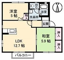 メゾンレディバードA棟 202 ｜ 山口県下関市山の田西町（賃貸アパート2LDK・2階・53.32㎡） その1