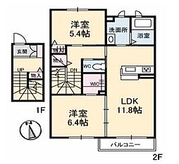 クレール 2LDKの間取図画像