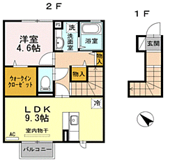 クレストコート 1LDKの間取図画像